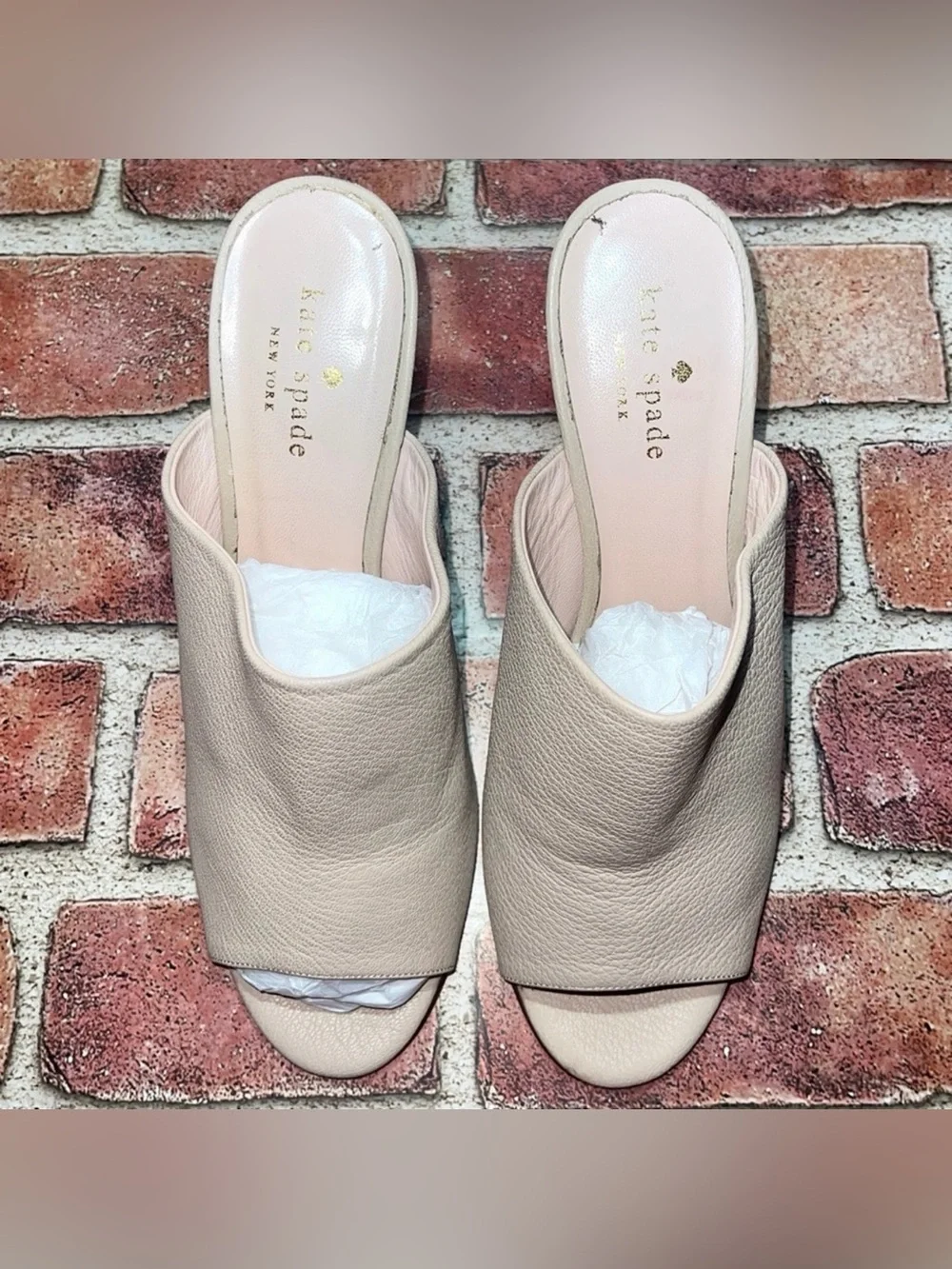 Pre-Owned Kate Spade Bova Pink Nude Peep Toe High Heel Mules Size 8.5B Preppy